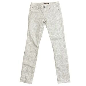 3/$25 Prana Kara White Gray Ikat Floral Filigree Pattern Slim Straight Leg Jeans